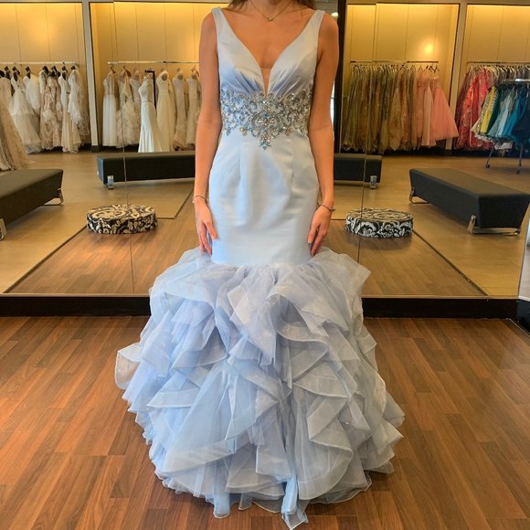 satin deep v-neckline with sheer mesh panel - Picture 1 of 2